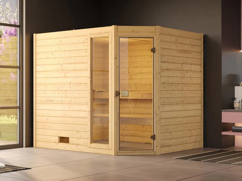 Weka Massivholzsauna Valida Eck 3 GTF, inkl. 9 kW Bioofen mit digitaler Steuerung (BioS), Ganzglastü