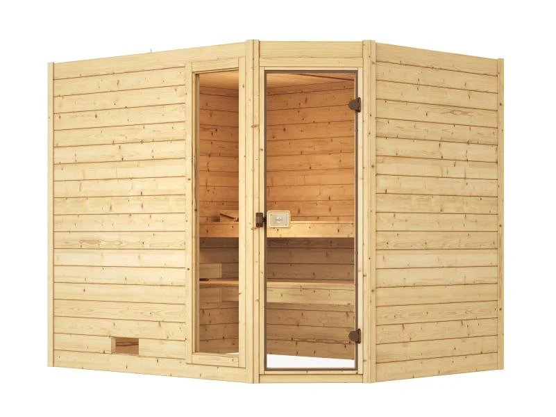 Weka Massivholzsauna Valida Eck 3 GTF, inkl. 9 kW Ofen mit digitaler Steuerung (OS), Ganzglastür und - Image 2