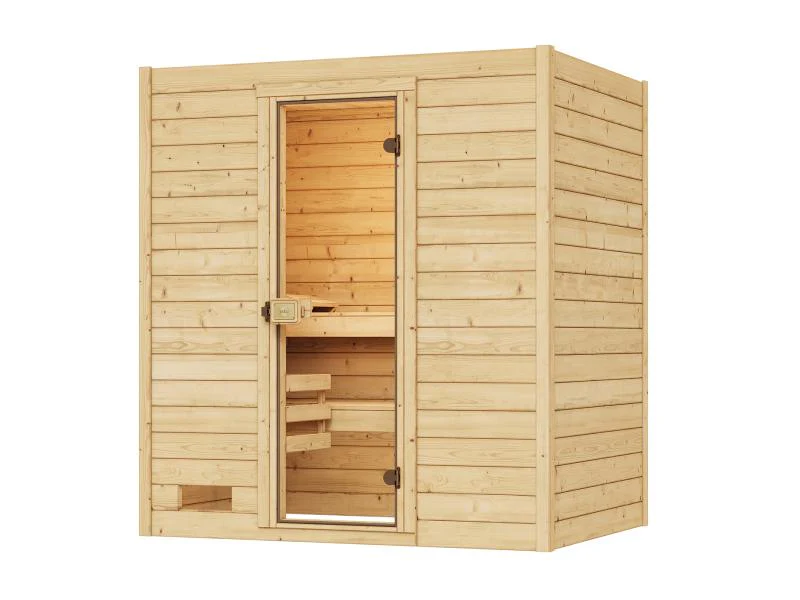 Weka Massivholzsauna Valida Gr. 2 GT, inkl. 7,5 kW Ofen mit digitaler Steuerung (OS), Ganzglastür - Image 2