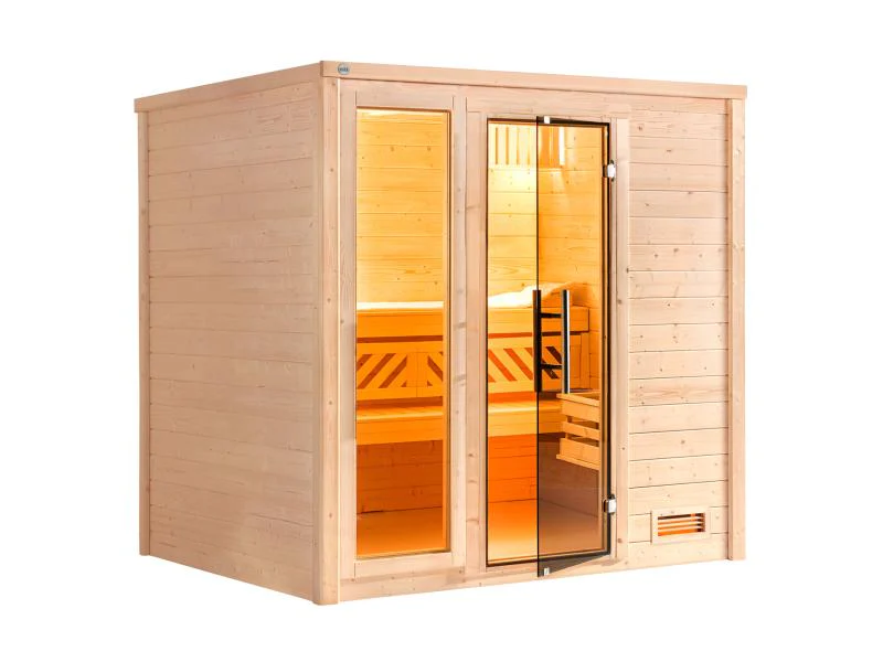 Weka Premium Sauna Bergen 2, inkl. Sparset mit 7,5 kW OS inkl. Steuerung, Ganzglastür und Fenster (G - Image 2