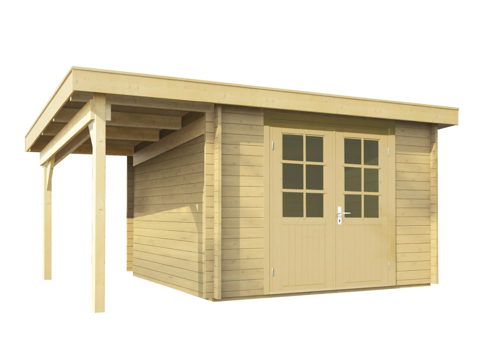 Wolff Finnhaus Gartenhaus Emelie 4324, 34 mm, mit Halbglastür, Seitendach und Fußboden - Image 2