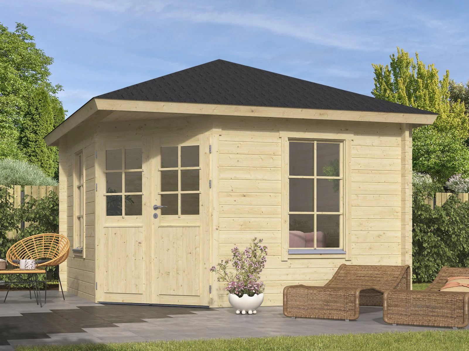 Wolff Finnhaus Gartenhaus Gena 3333, 44 mm, inkl. Fußboden