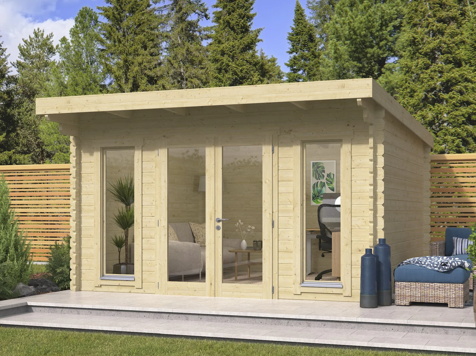 Wolff Finnhaus Gartenhaus Rikke 3838, 44 mm, inkl. Fußboden
