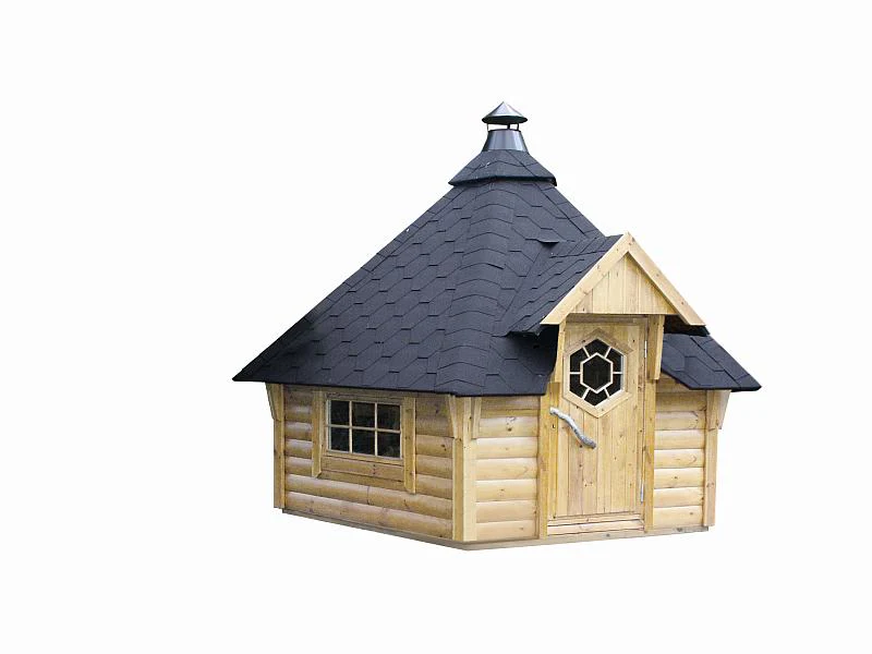 Wolff Finnhaus Grillkota Basic 9 mit Grillanlage schwarze Schindeln - Image 2
