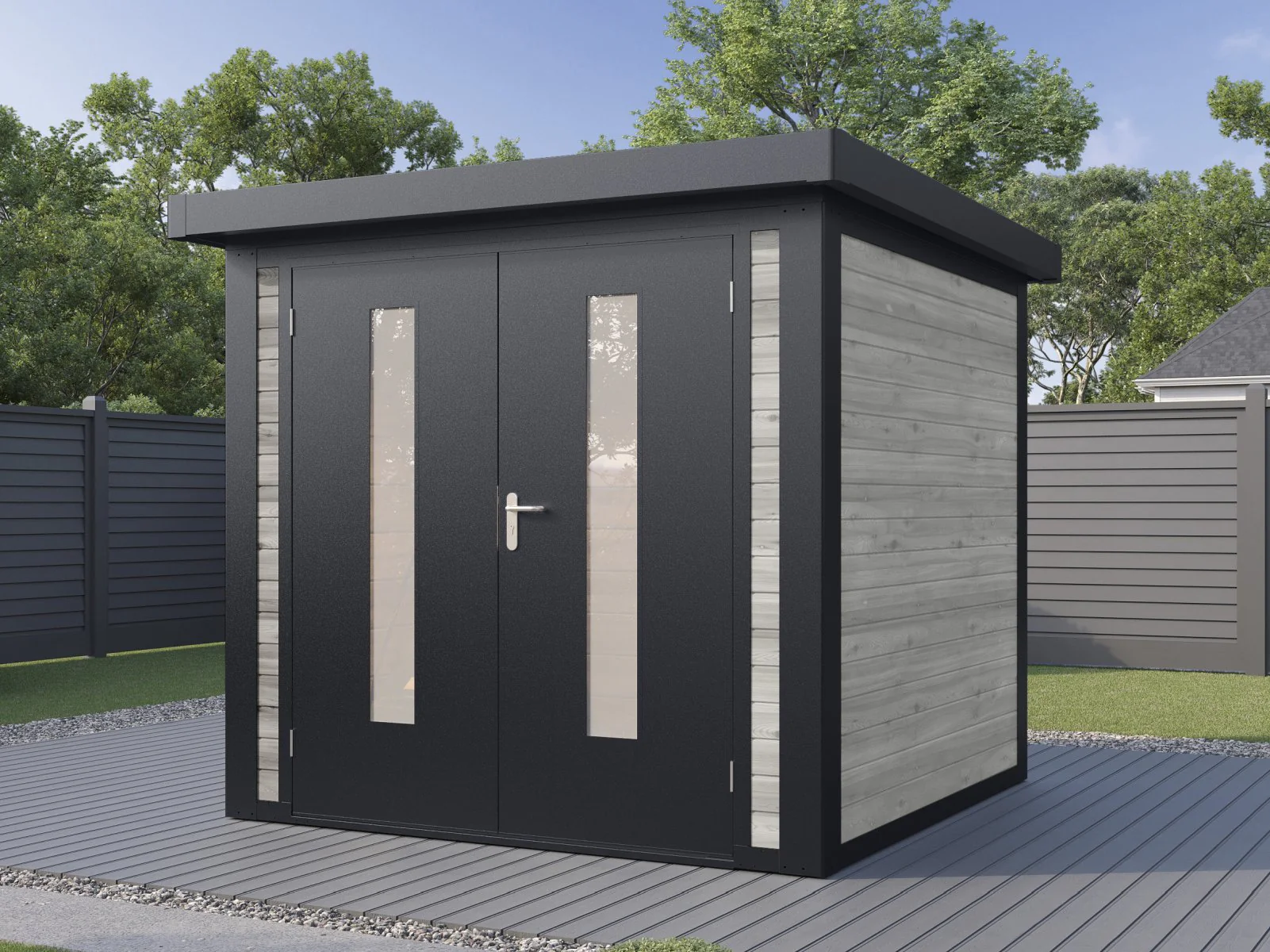 Wolff Finnhaus Hybrid-Gartenhaus Henrik 2424, 28 mm, Grau imprägniert - Image 3