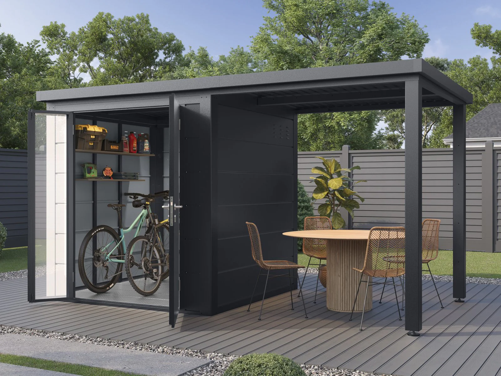 Wolff Finnhaus Metallgartenhaus Linnea 4020, Anthrazit, inkl. Seitendach - Image 3