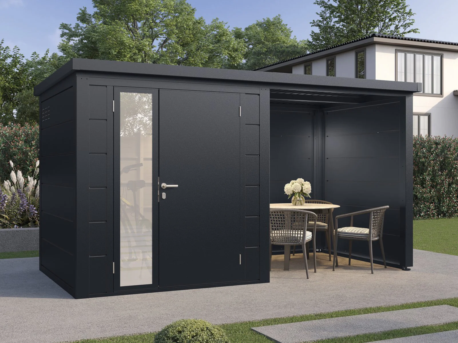 Wolff Finnhaus Metallgartenhaus Linnea 4020, Anthrazit, inkl. Seitendach - Image 4