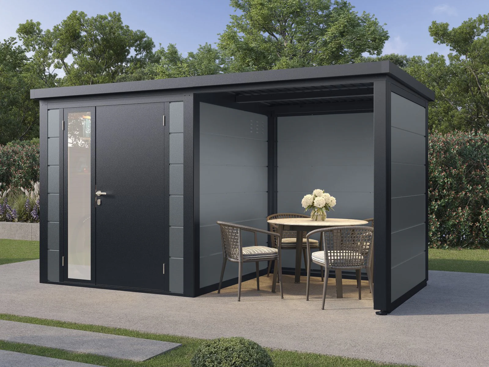 Wolff Finnhaus Metallgartenhaus Linnea 4020, Felsgrau, inkl. Seitendach - Image 3