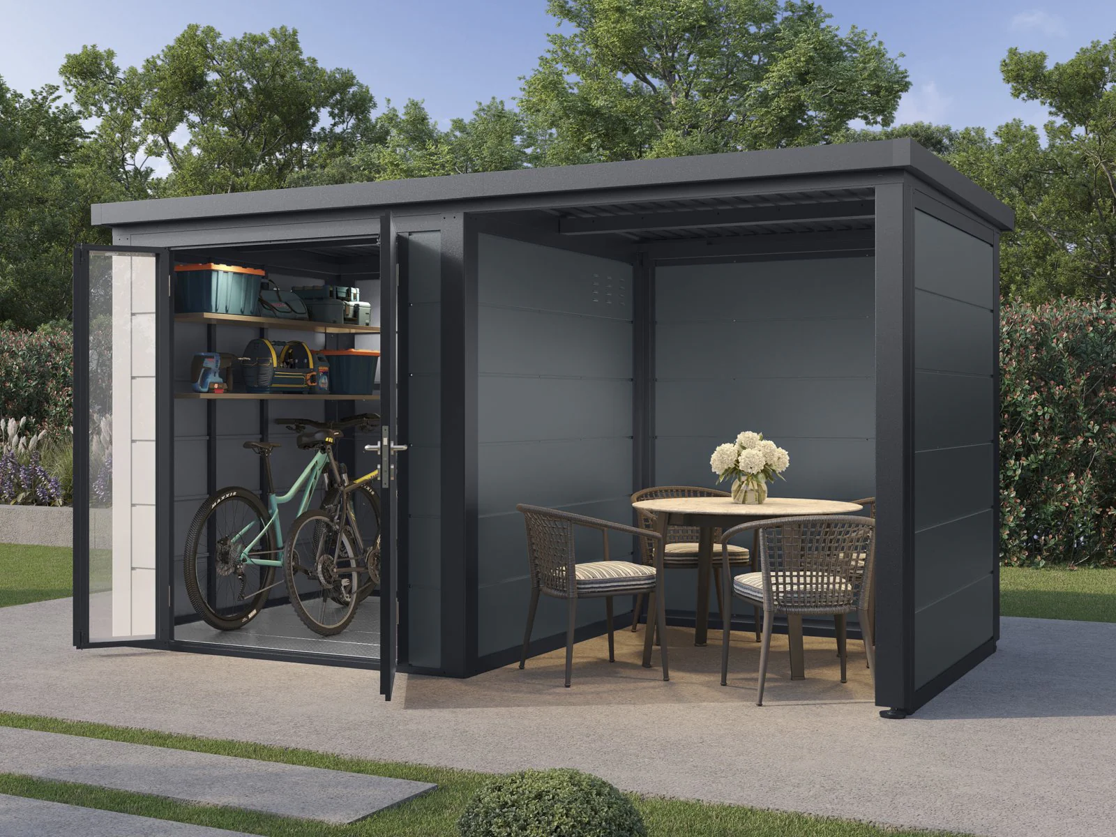 Wolff Finnhaus Metallgartenhaus Linnea 4020, Felsgrau, inkl. Seitendach - Image 4