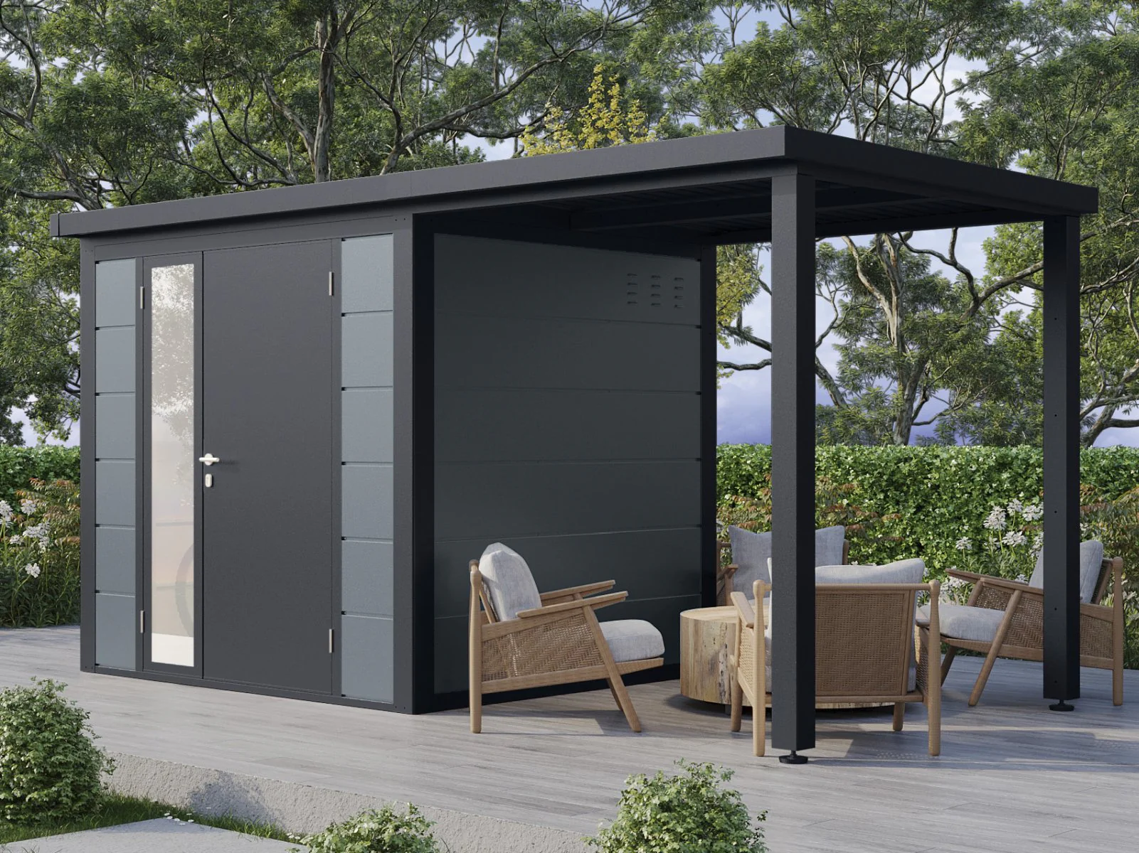 Wolff Finnhaus Metallgartenhaus Linnea 4320, Felsgrau, inkl. Seitendach - Image 2