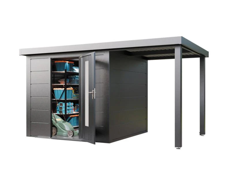 Wolff Finnhaus Metallgartenhaus Thorin 3824, Anthrazit, inkl. Seitendach - Image 3