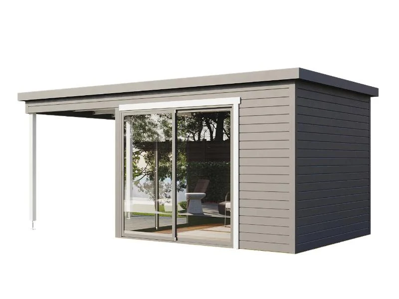 Wolff Finnhaus Pultdachhaus Studio 44-B Anthrazit mit Seitendach und 2 Schiebetüren - Image 2