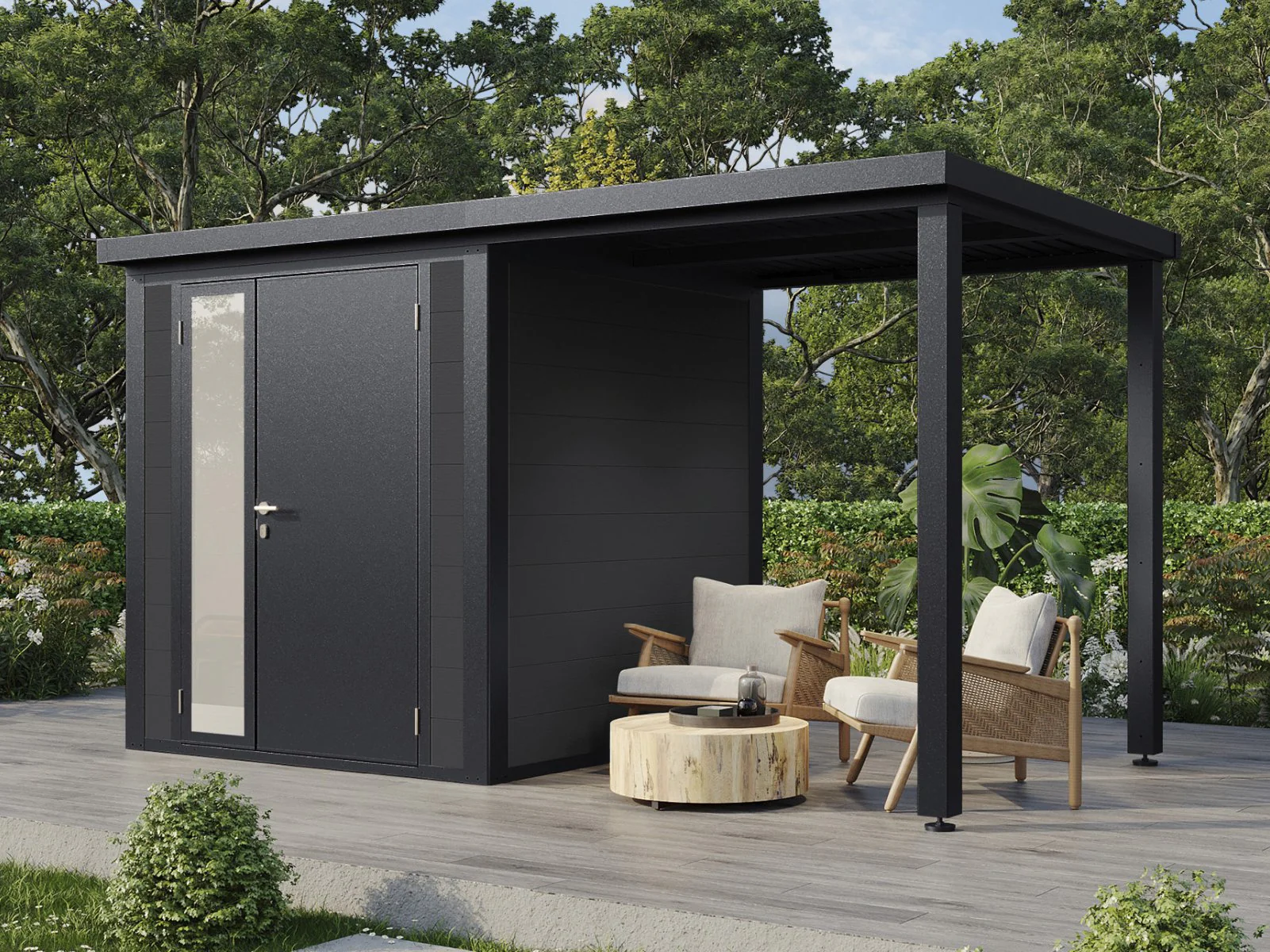 Wolff Finnhaus WPC-Haus Juna 4020, 19 mm, 2-farbig in Anthrazit/Hellgrau
