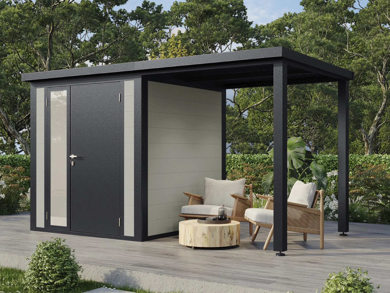 Wolff Finnhaus WPC-Haus Juna 4020, 19 mm, 2-farbig in Anthrazit/Hellgrau - Image 2