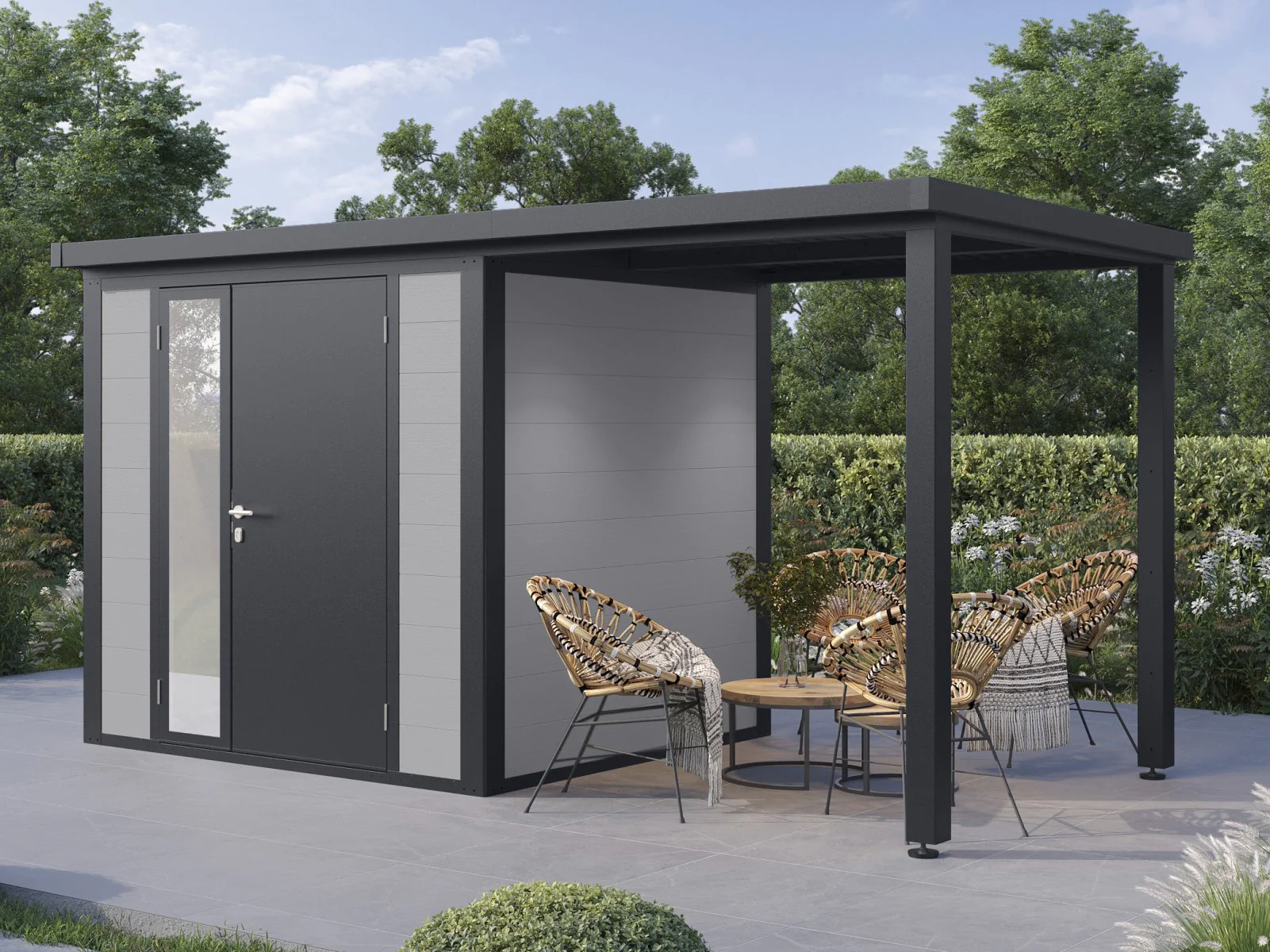 Wolff Finnhaus WPC-Haus Juna 4320, 19 mm, 2-farbig in Anthrazit/Hellgrau