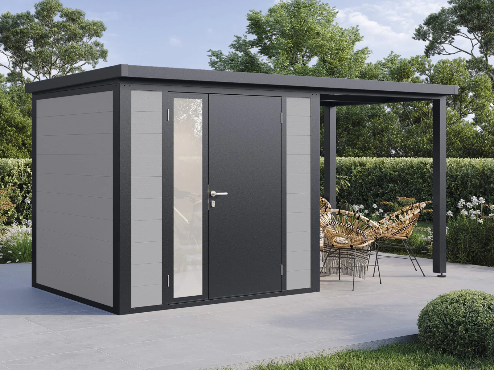 Wolff Finnhaus WPC-Haus Juna 4320, 19 mm, 2-farbig in Anthrazit/Hellgrau - Image 2