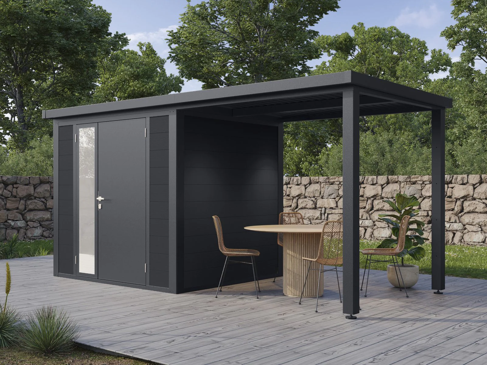 Wolff Finnhaus WPC-Haus Juna 4620, 19 mm, 2-farbig in Anthrazit/Hellgrau
