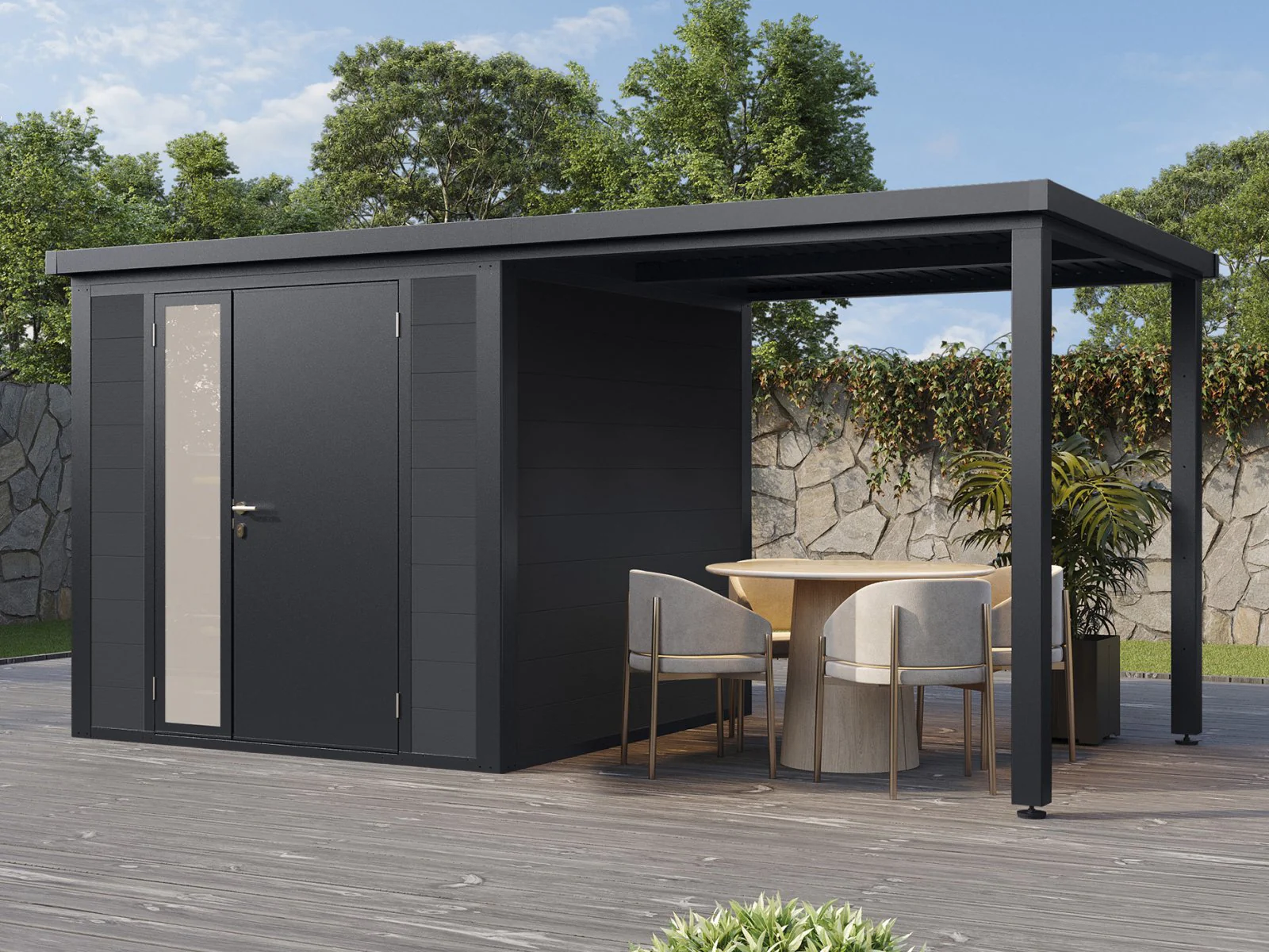 Wolff Finnhaus WPC-Haus Juna 4623, 19 mm, 2-farbig in Anthrazit/Hellgrau