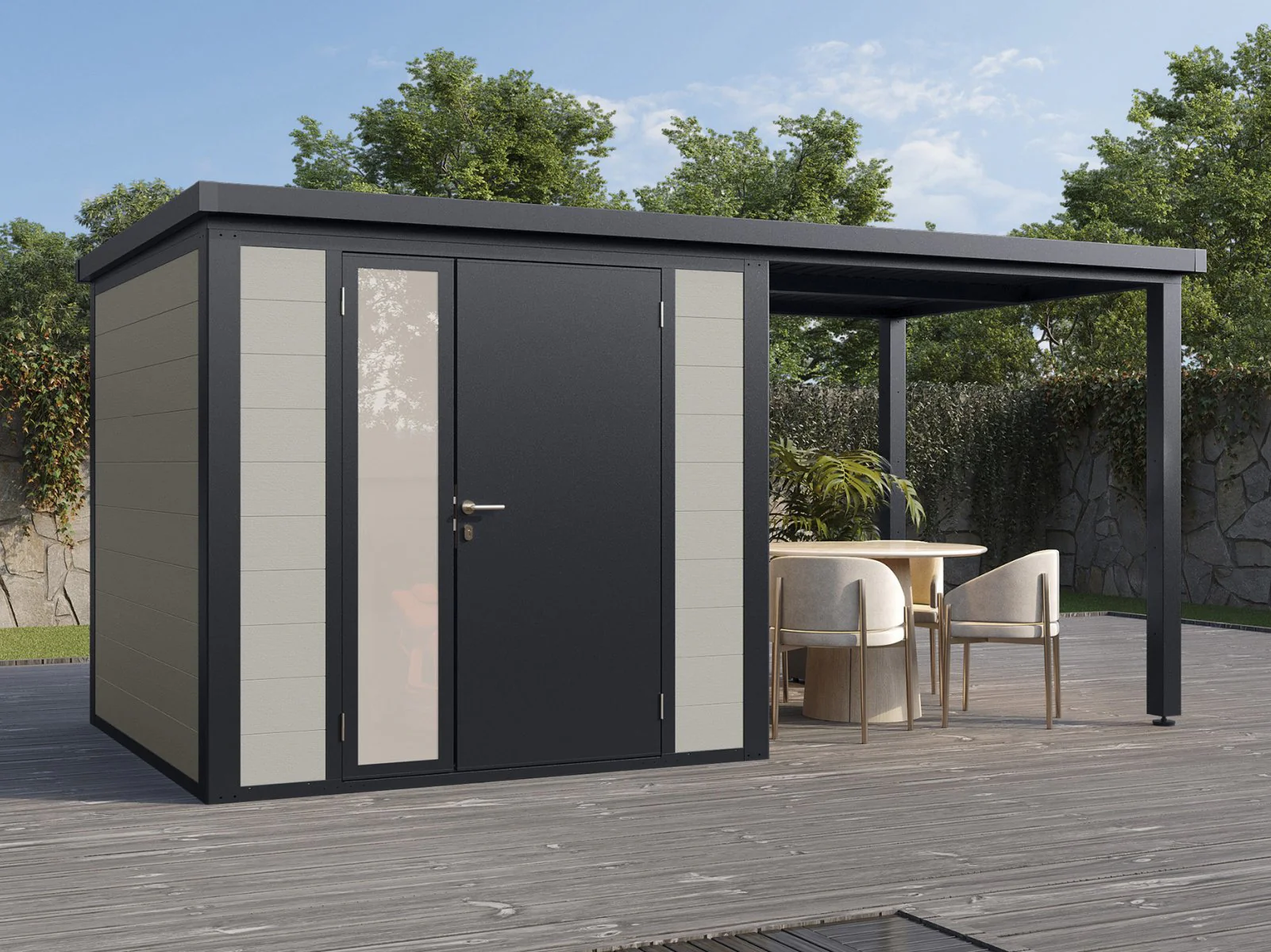Wolff Finnhaus WPC-Haus Juna 4623, 19 mm, 2-farbig in Anthrazit/Hellgrau - Image 2