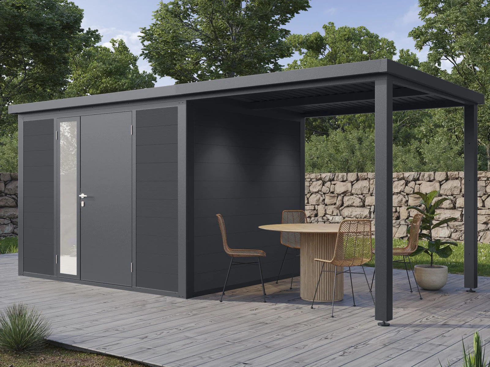 Wolff Finnhaus WPC-Haus Juna 5223, 19 mm, 2-farbig in Anthrazit/Hellgrau - Image 2