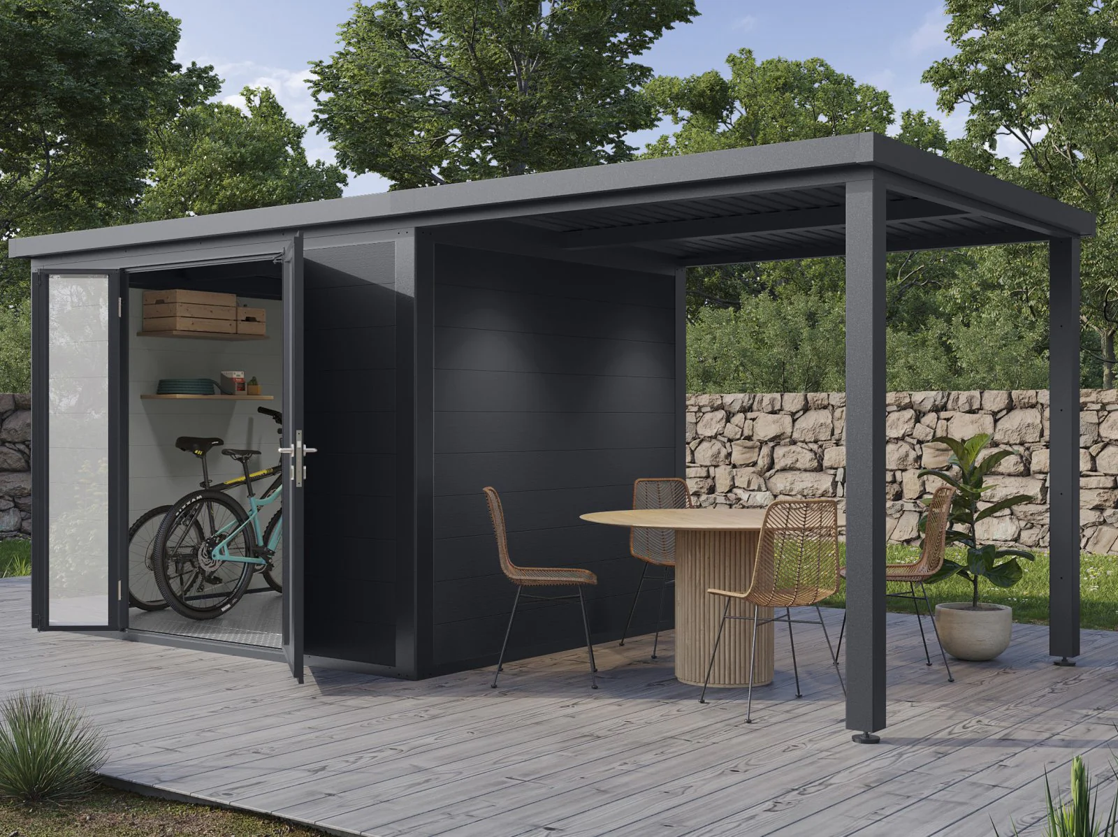Wolff Finnhaus WPC-Haus Juna 5223, 19 mm, 2-farbig in Anthrazit/Hellgrau - Image 3