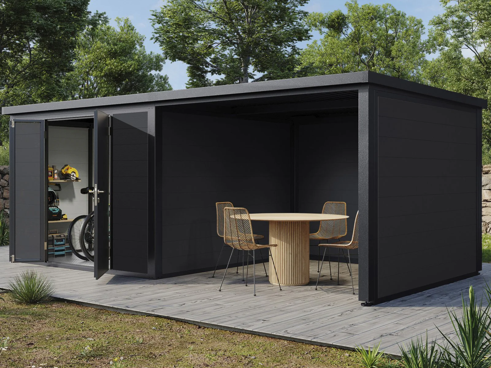 Wolff Finnhaus WPC-Haus Juna 5829, 19 mm, 2-farbig in Anthrazit/Hellgrau