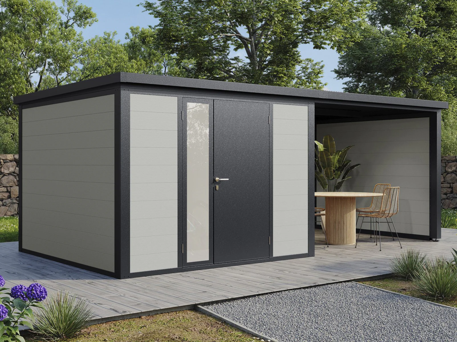 Wolff Finnhaus WPC-Haus Juna 5829, 19 mm, 2-farbig in Anthrazit/Hellgrau - Image 2