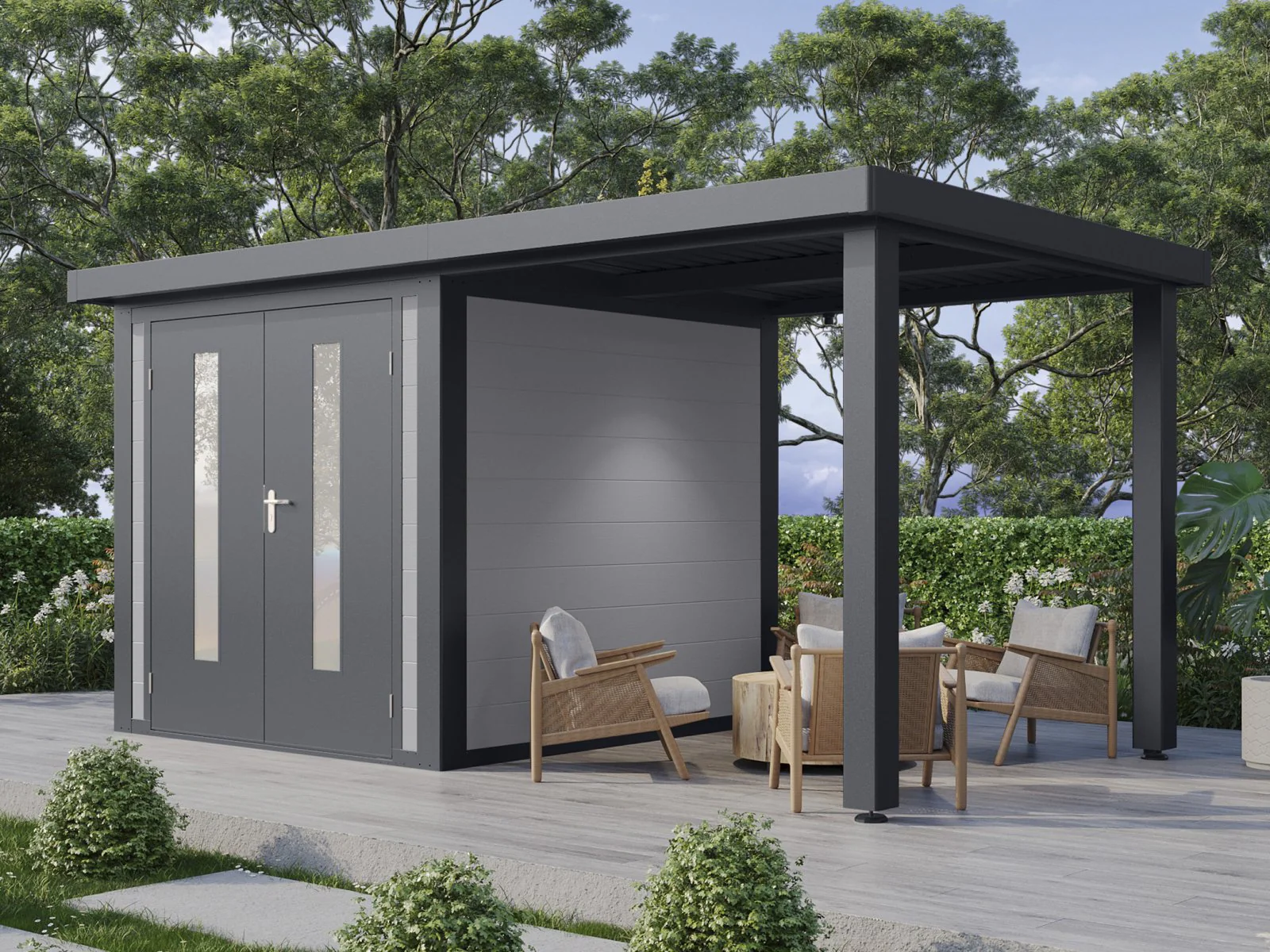 Wolff Finnhaus WPC-Haus Olin 4724, 2-farbig in Anthrazit/Hellgrau - Image 4