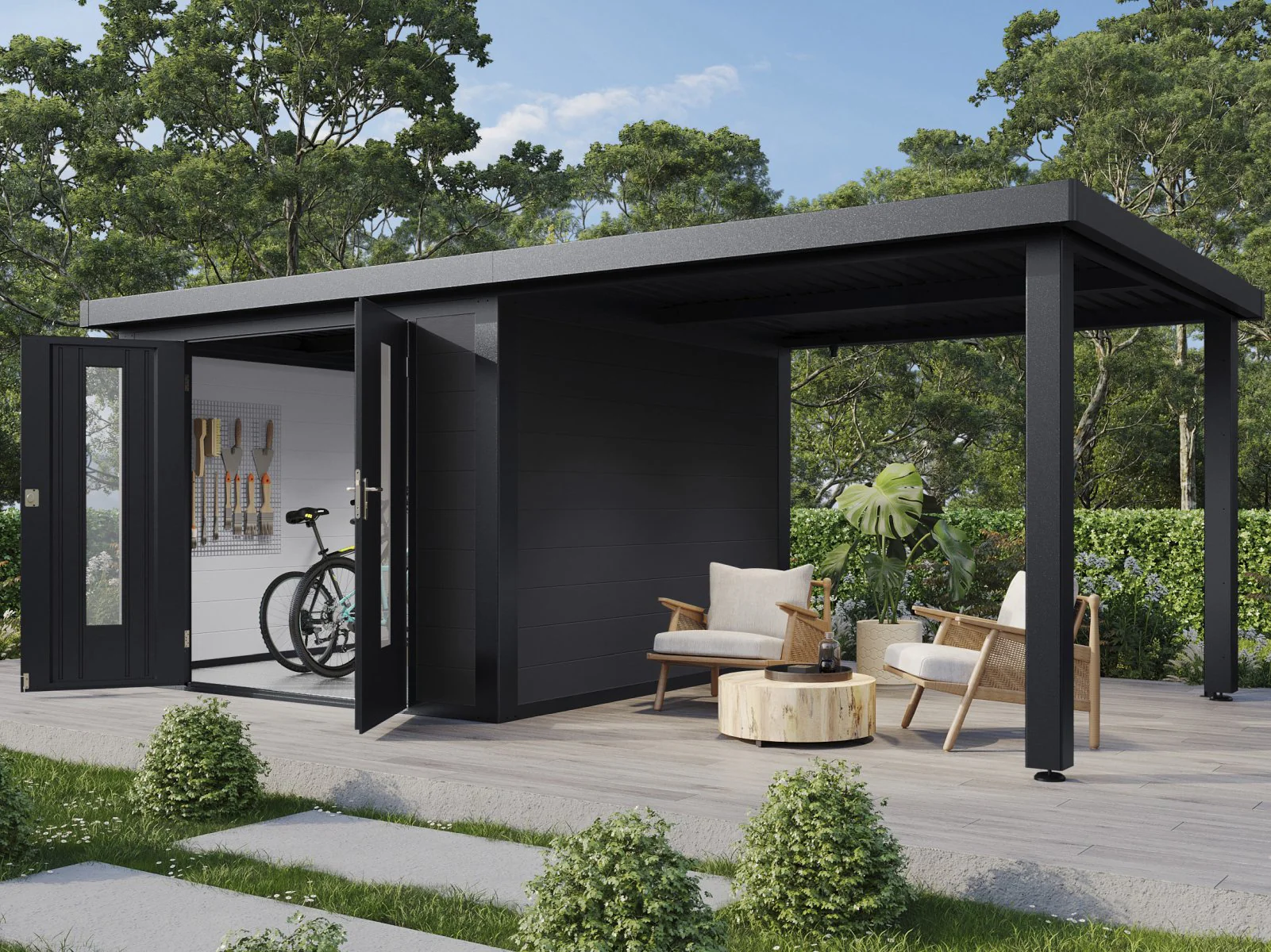 Wolff Finnhaus WPC-Haus Olin 5930, 2-farbig in Anthrazit/Hellgrau - Image 3