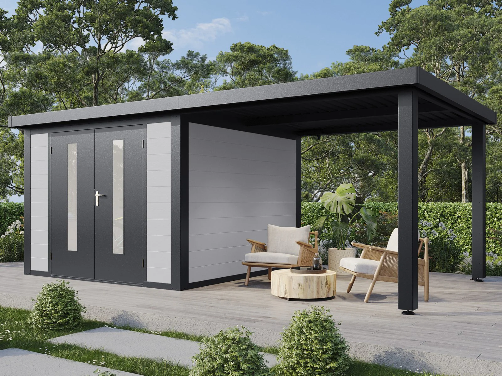 Wolff Finnhaus WPC-Haus Olin 5930, 2-farbig in Anthrazit/Hellgrau - Image 4