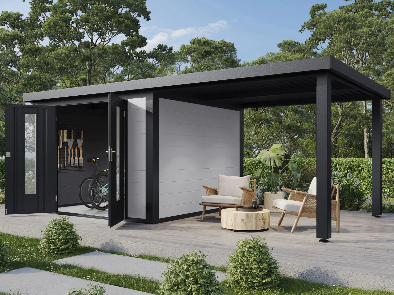 Wolff Finnhaus WPC-Haus Olin 5930, 2-farbig in Anthrazit/Hellgrau - Image 6