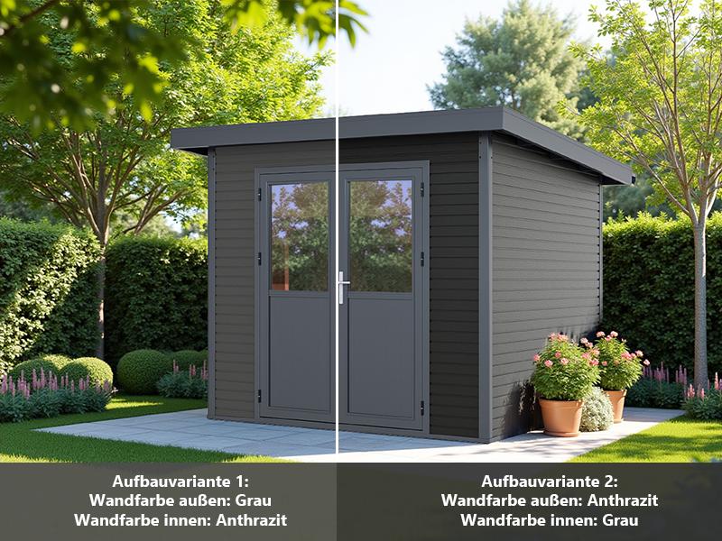 Linholm WPC Gartenhaus Linia 2424 inkl. Dachrinnen-Set, 2-farbig Grau/Anthrazit - Image 3