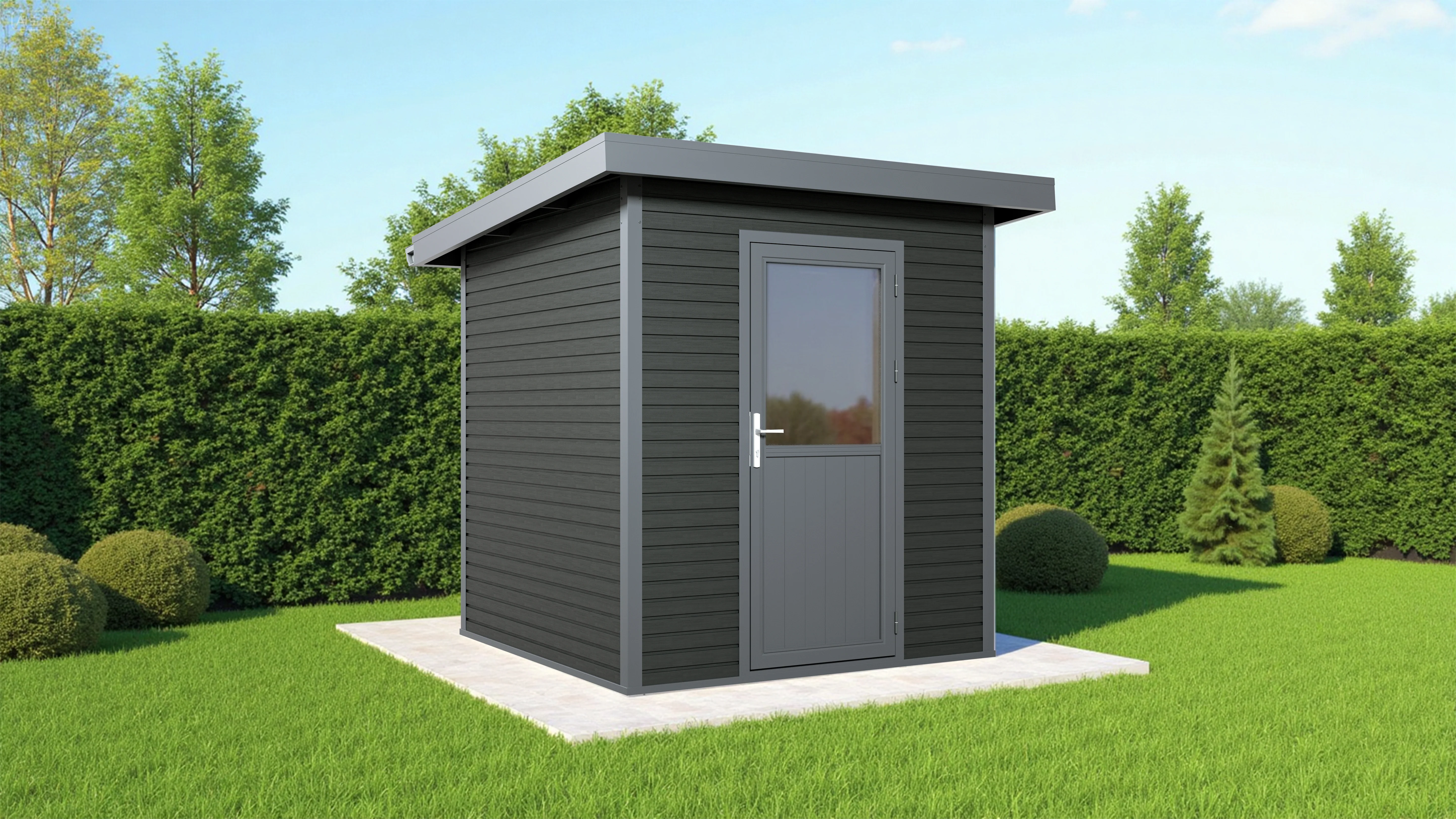 Linholm WPC Gartenhaus Linia 2020 inkl. Dachrinnen-Set, 2-farbig Grau/Anthrazit - Image 3