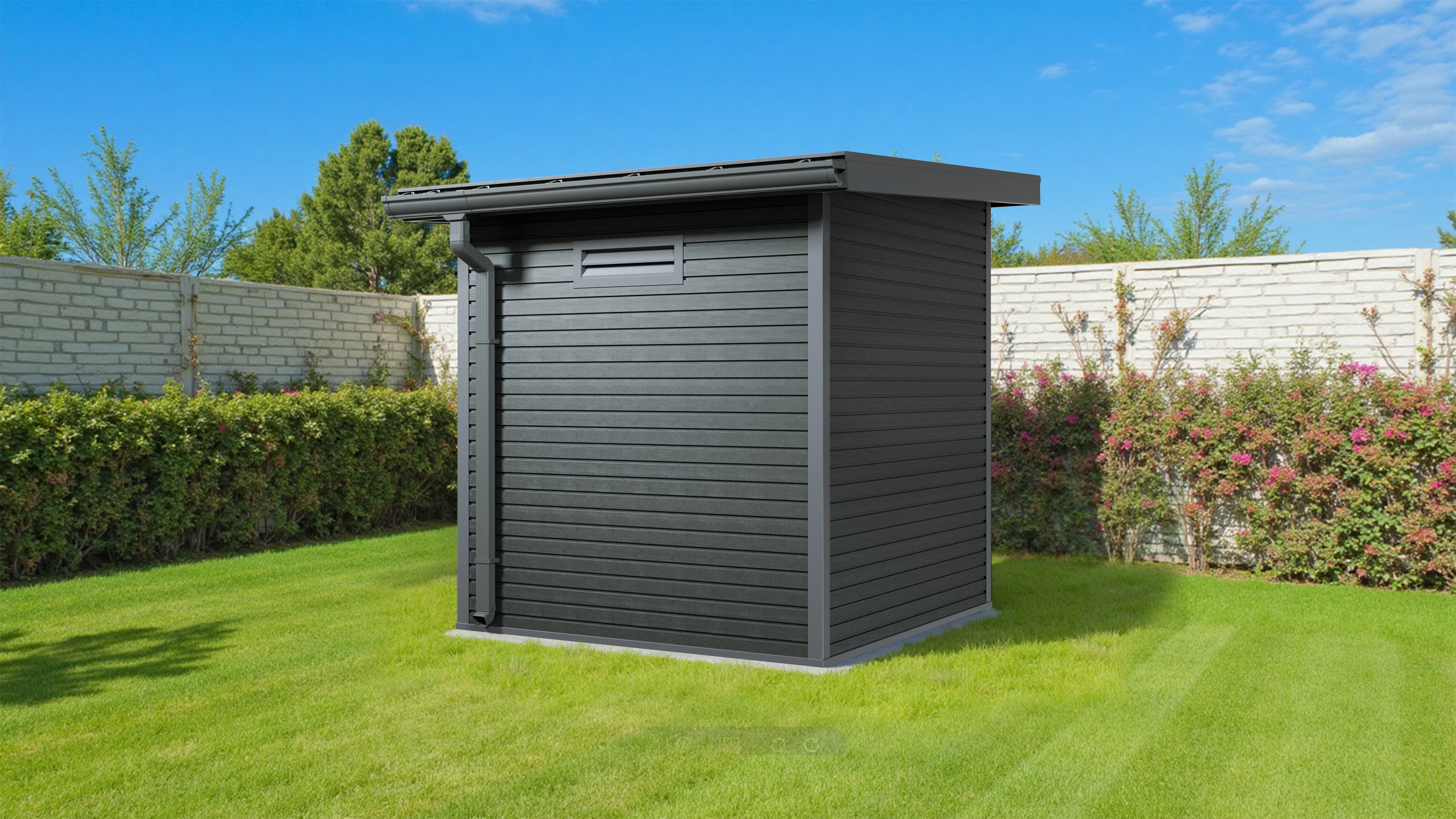 Linholm WPC Gartenhaus Linia 2020 inkl. Dachrinnen-Set, 2-farbig Grau/Anthrazit - Image 8