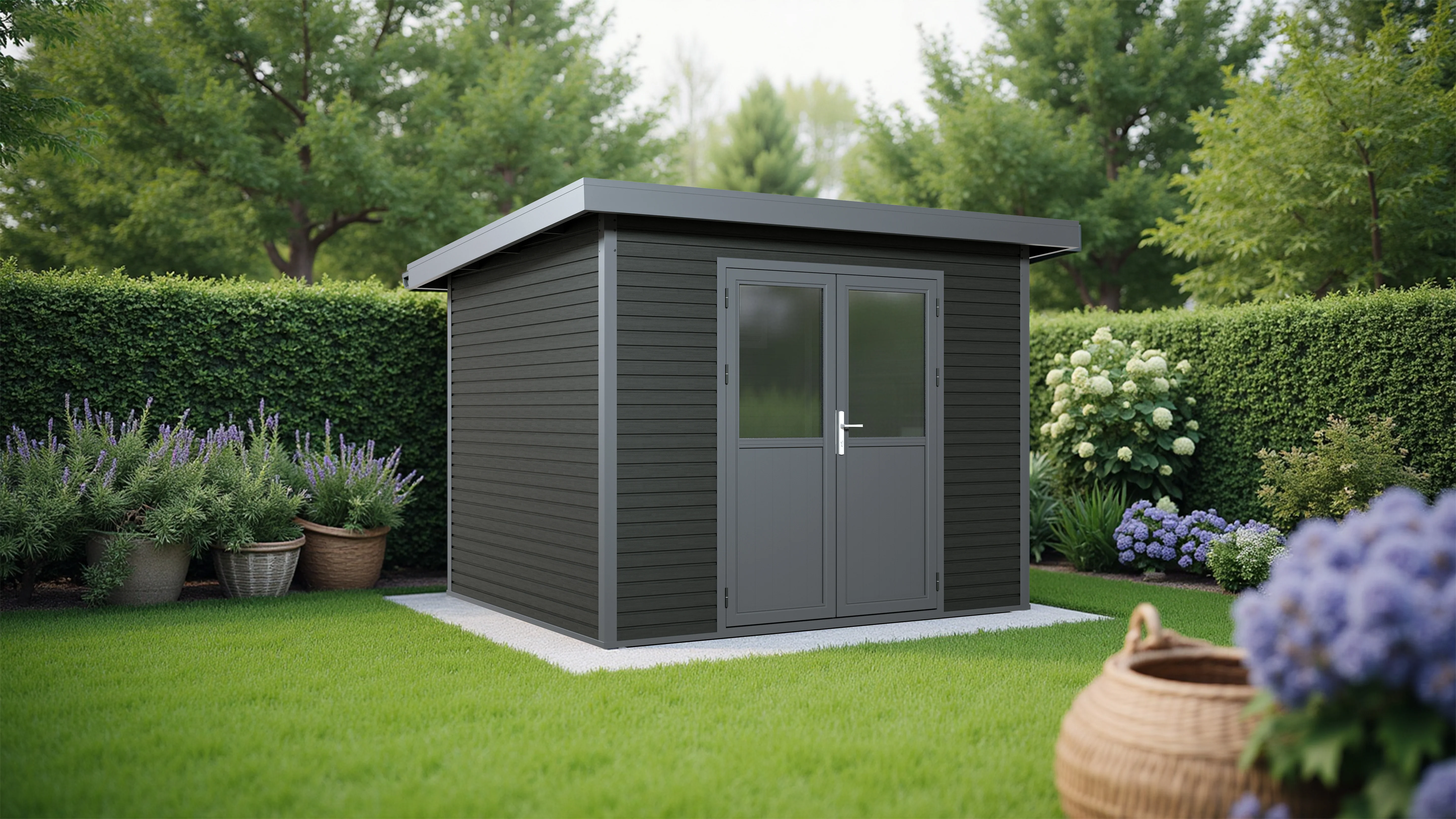 Linholm WPC Gartenhaus Linia 2824 inkl. Dachrinnen-Set, 2-farbig in Grau/Anthrazit - Image 11