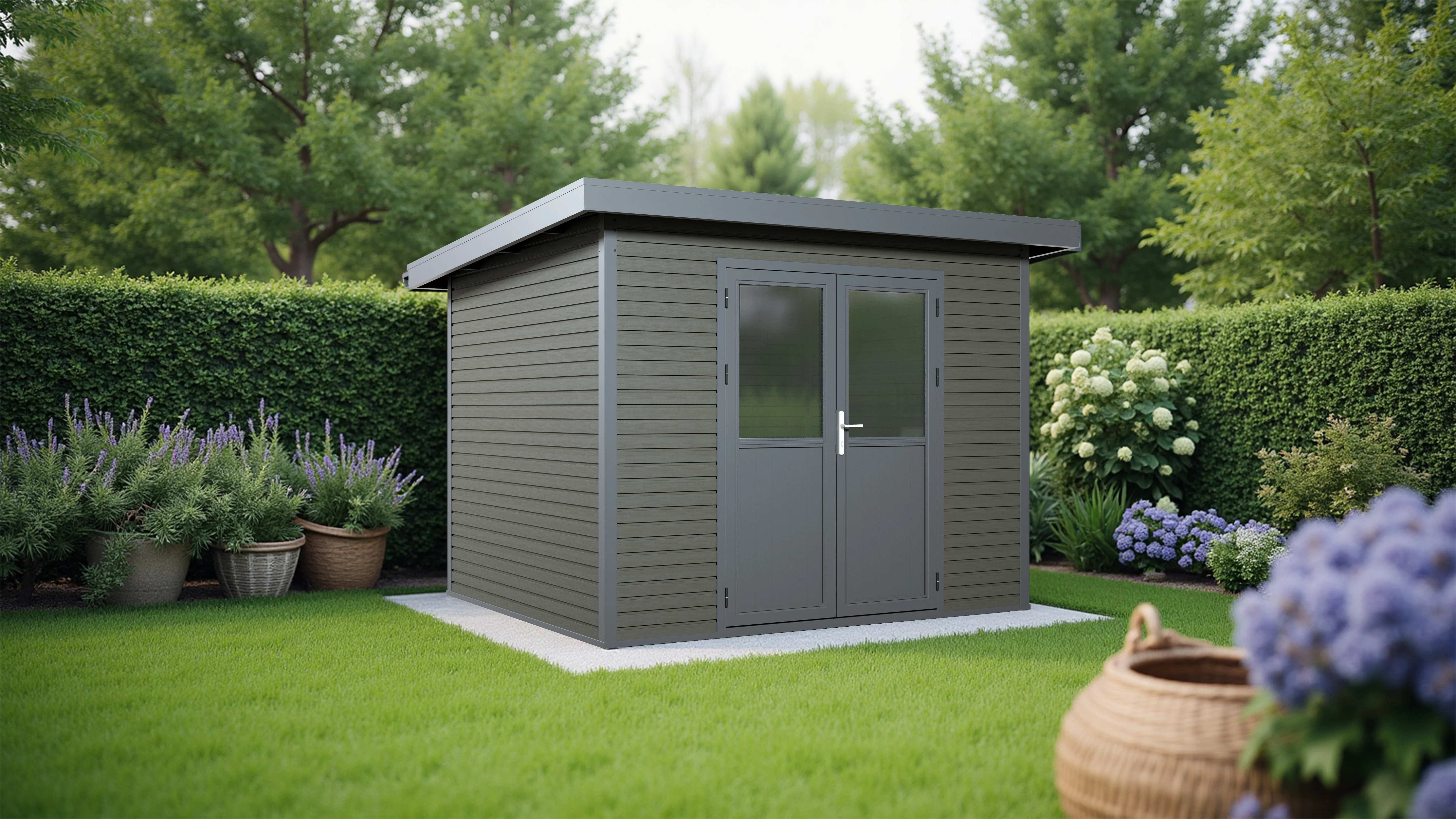 Linholm WPC Gartenhaus Linia 2824 inkl. Dachrinnen-Set, 2-farbig in Grau/Anthrazit - Image 12