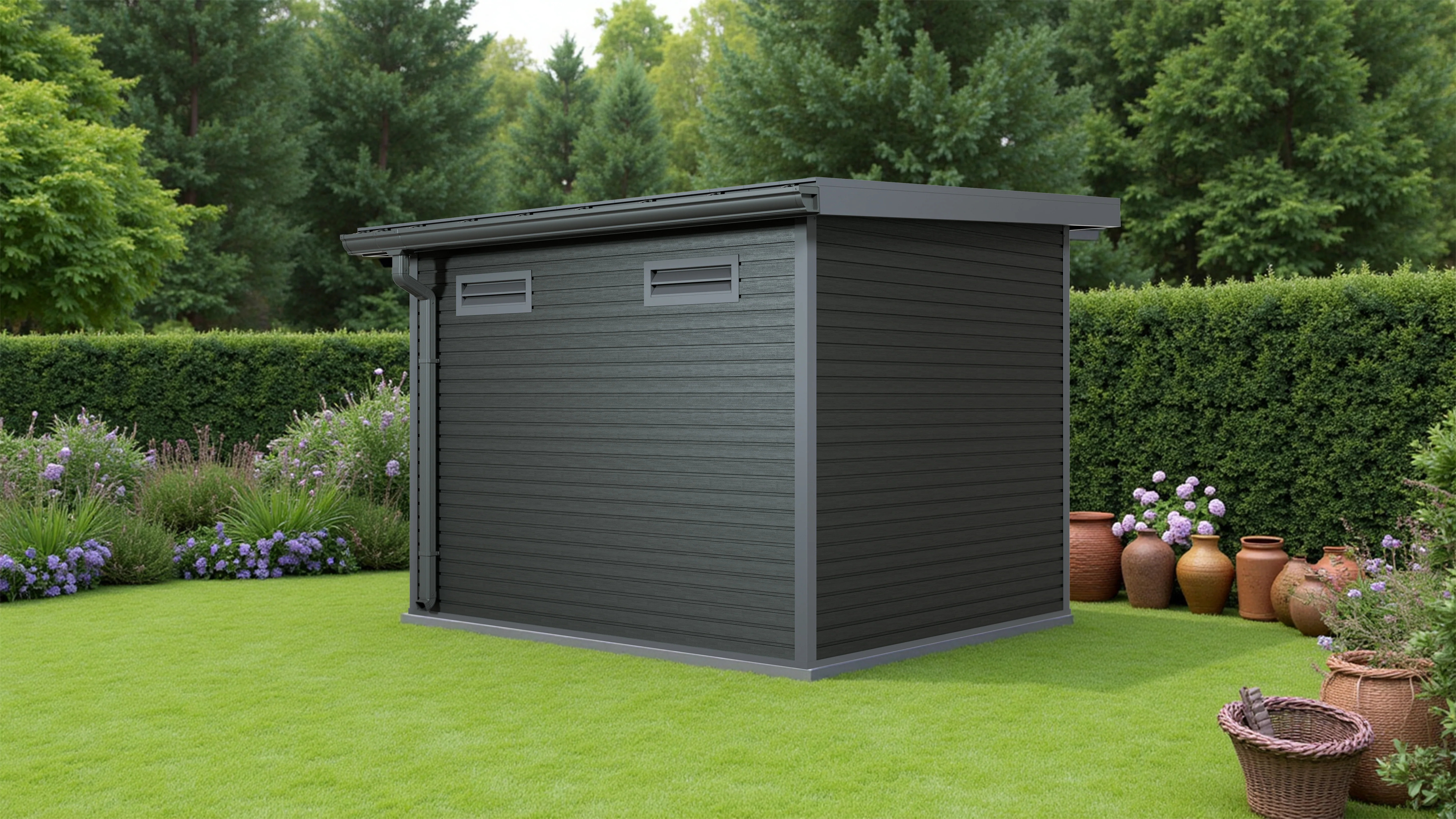 Linholm WPC Gartenhaus Linia 2824 inkl. Dachrinnen-Set, 2-farbig in Grau/Anthrazit - Image 21