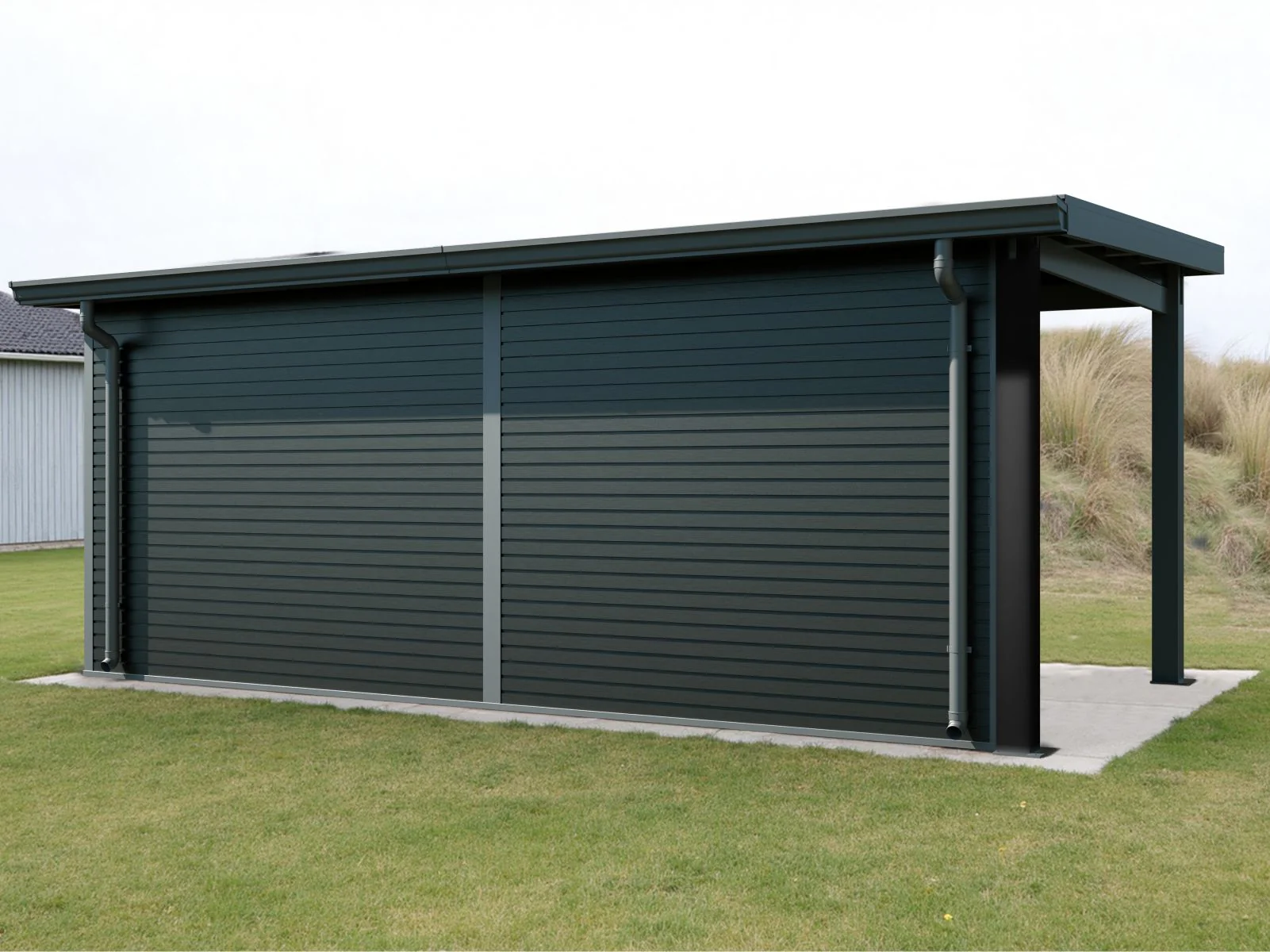 Linholm WPC Gartenhaus Linia 5628 mit Anbaudach und Rückwand, inkl. Dachrinnen-Set, Anthrazit - Image 11