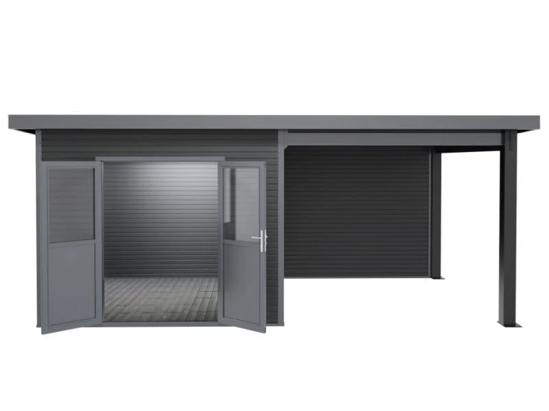 Linholm WPC Gartenhaus Linia 5628 mit Anbaudach und Rückwand, inkl. Dachrinnen-Set, Anthrazit - Image 3