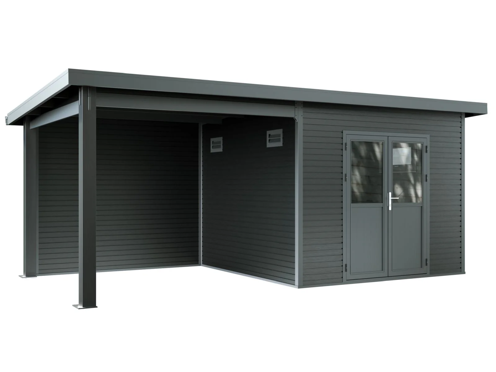 Linholm WPC Gartenhaus Linia 5628 mit Anbaudach und Rückwand, inkl. Dachrinnen-Set, Anthrazit - Image 5