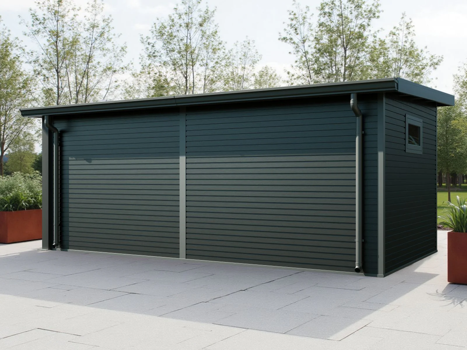 Linholm WPC Gartenhaus Linia 5628 mit Anbaudach und Rückwand, inkl. Dachrinnen-Set, Anthrazit - Image 9
