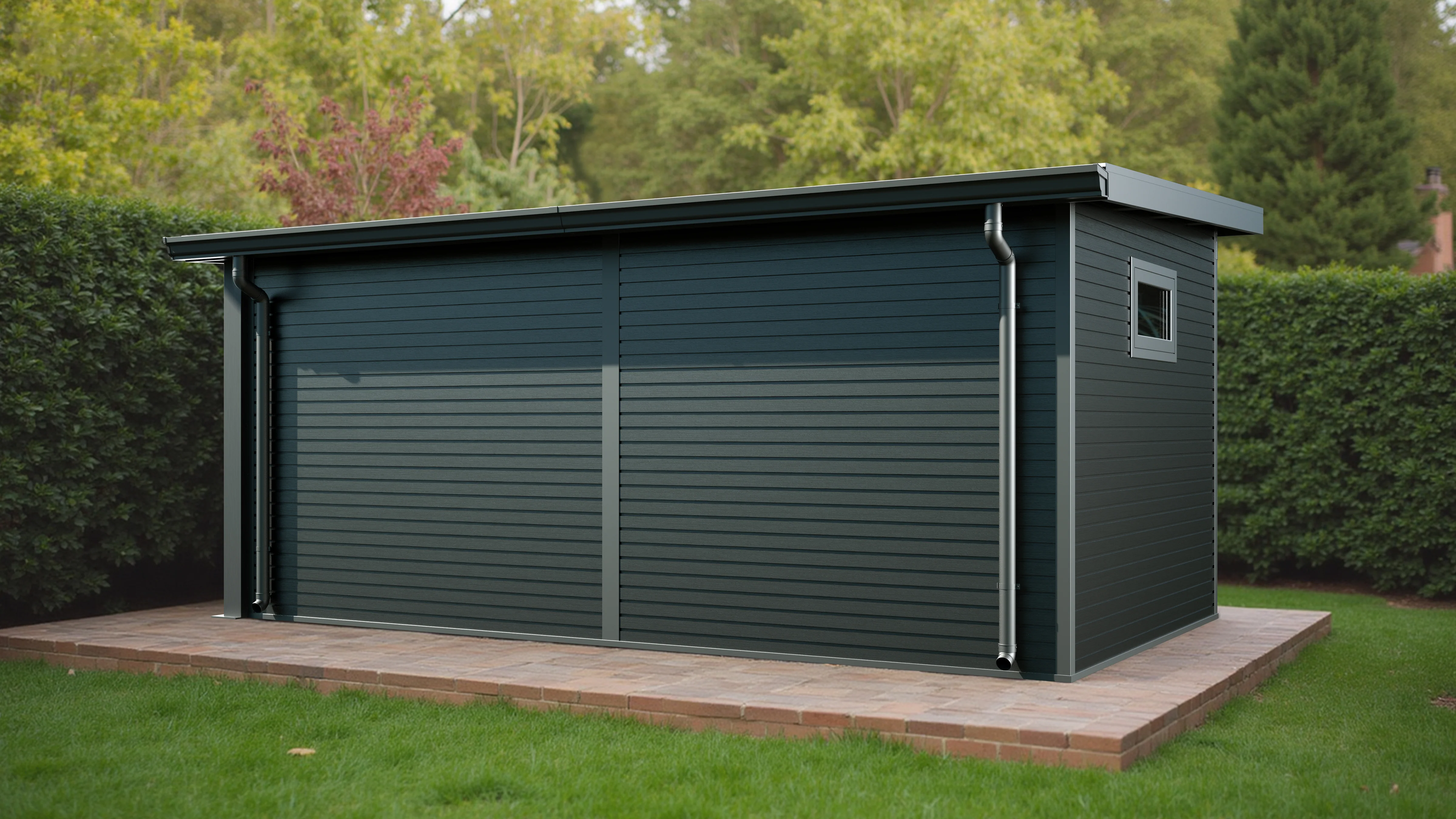 Linholm WPC Gartenhaus Linia 5228 mit Anbaudach und Rückwand, inkl. Dachrinnen-Set, Anthrazit - Image 13
