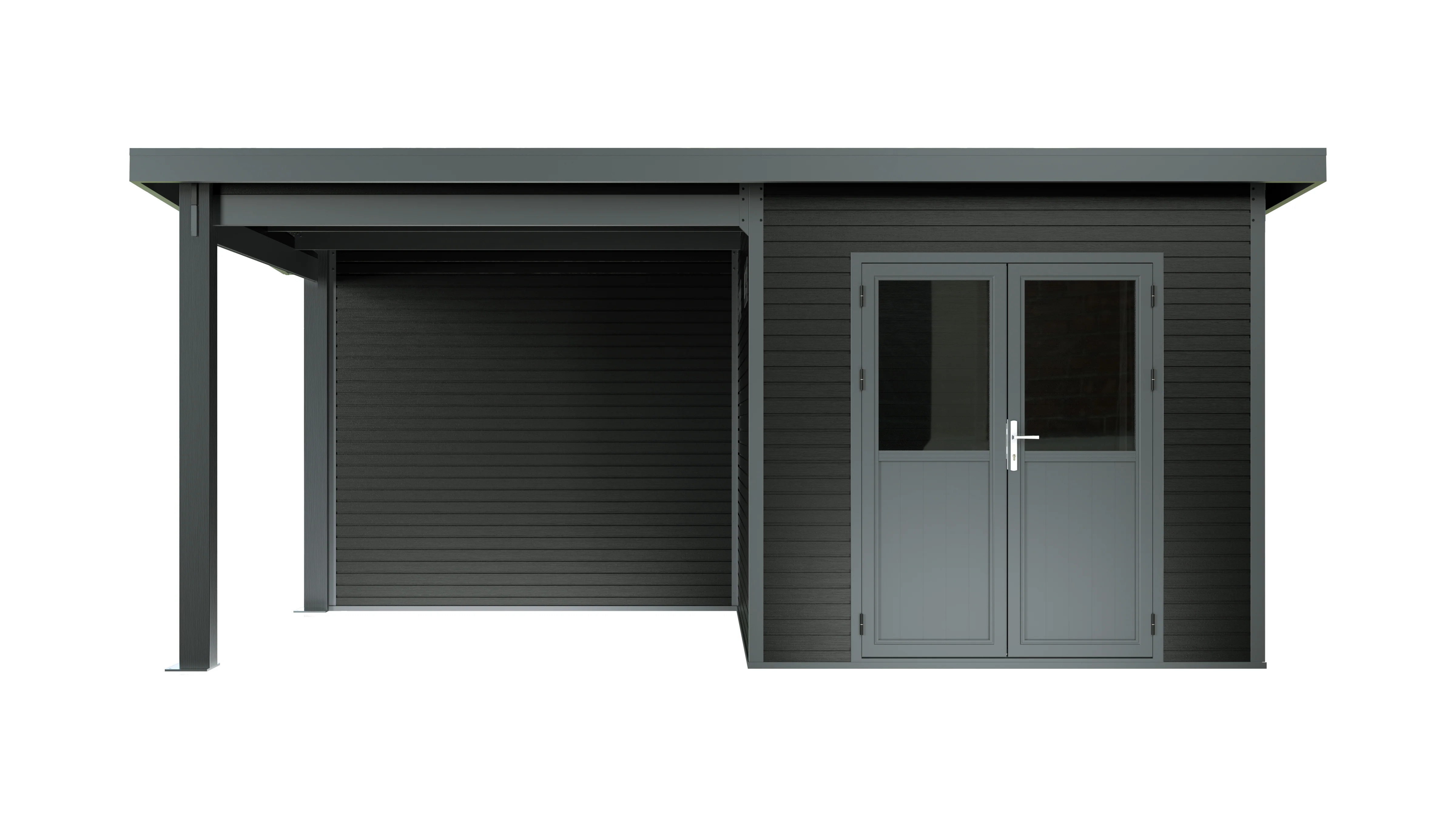 Linholm WPC Gartenhaus Linia 5228 mit Anbaudach und Rückwand, inkl. Dachrinnen-Set, Anthrazit - Image 14