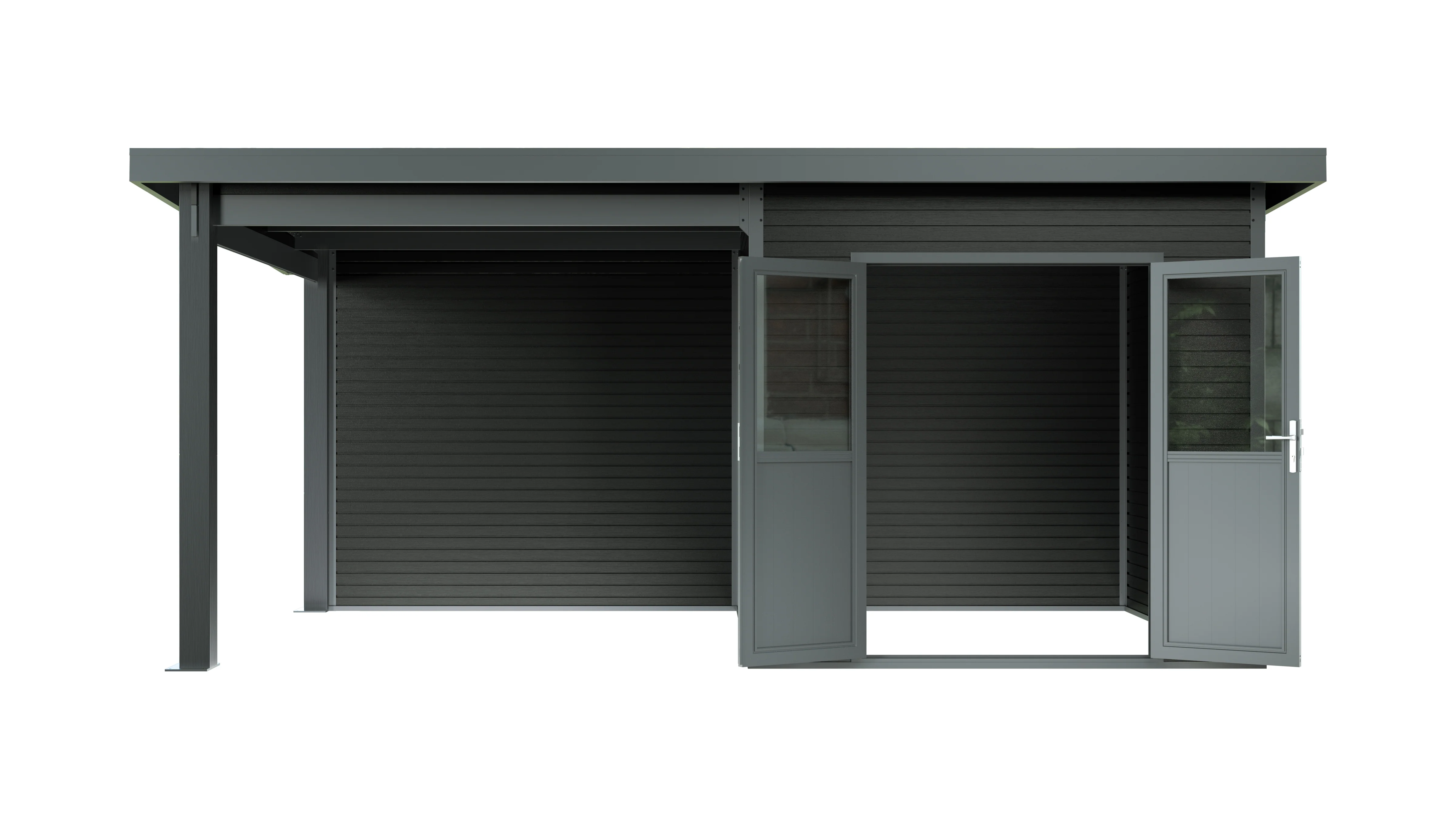Linholm WPC Gartenhaus Linia 5228 mit Anbaudach und Rückwand, inkl. Dachrinnen-Set, Anthrazit - Image 15