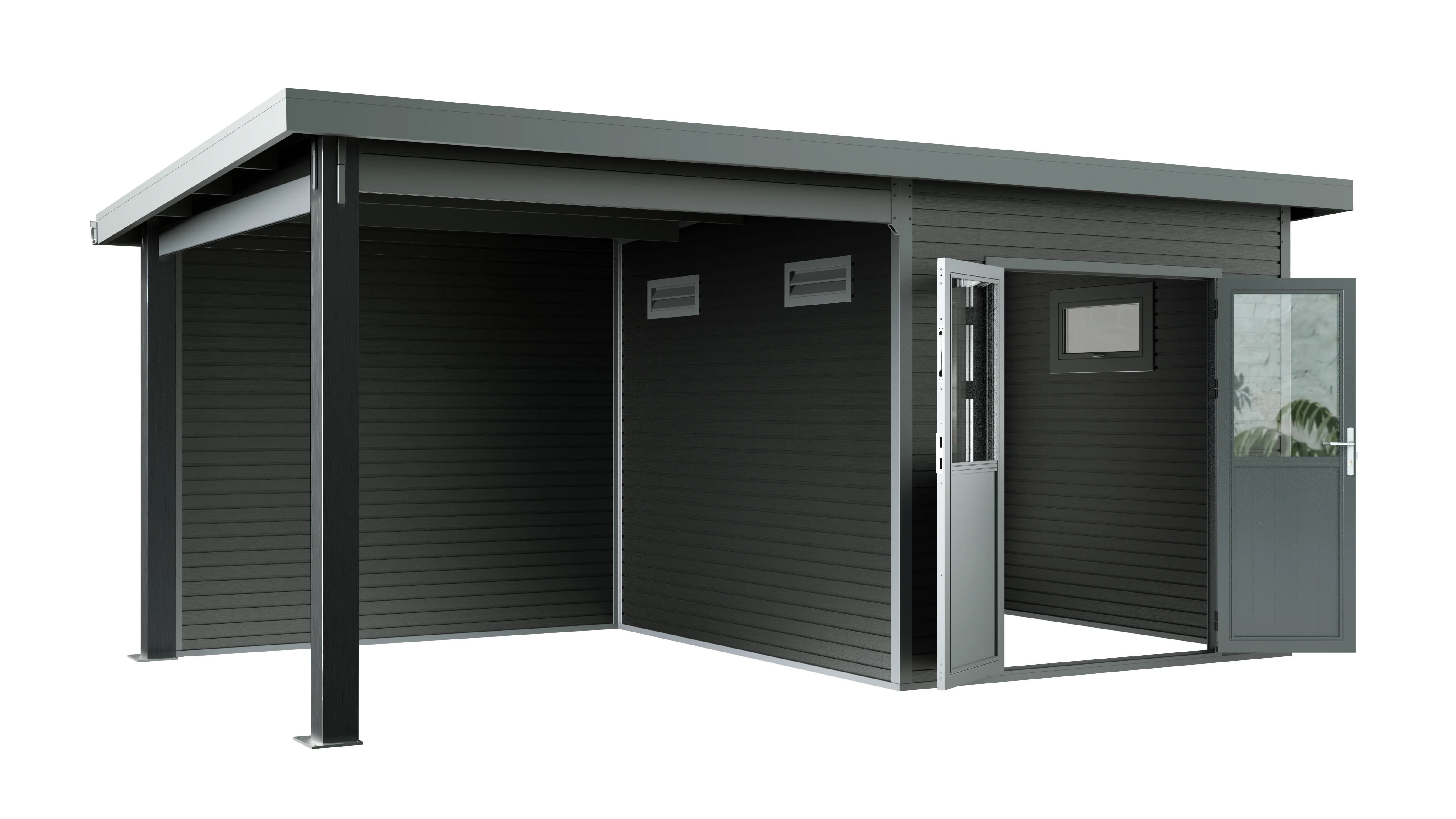 Linholm WPC Gartenhaus Linia 5228 mit Anbaudach und Rückwand, inkl. Dachrinnen-Set, Anthrazit - Image 16