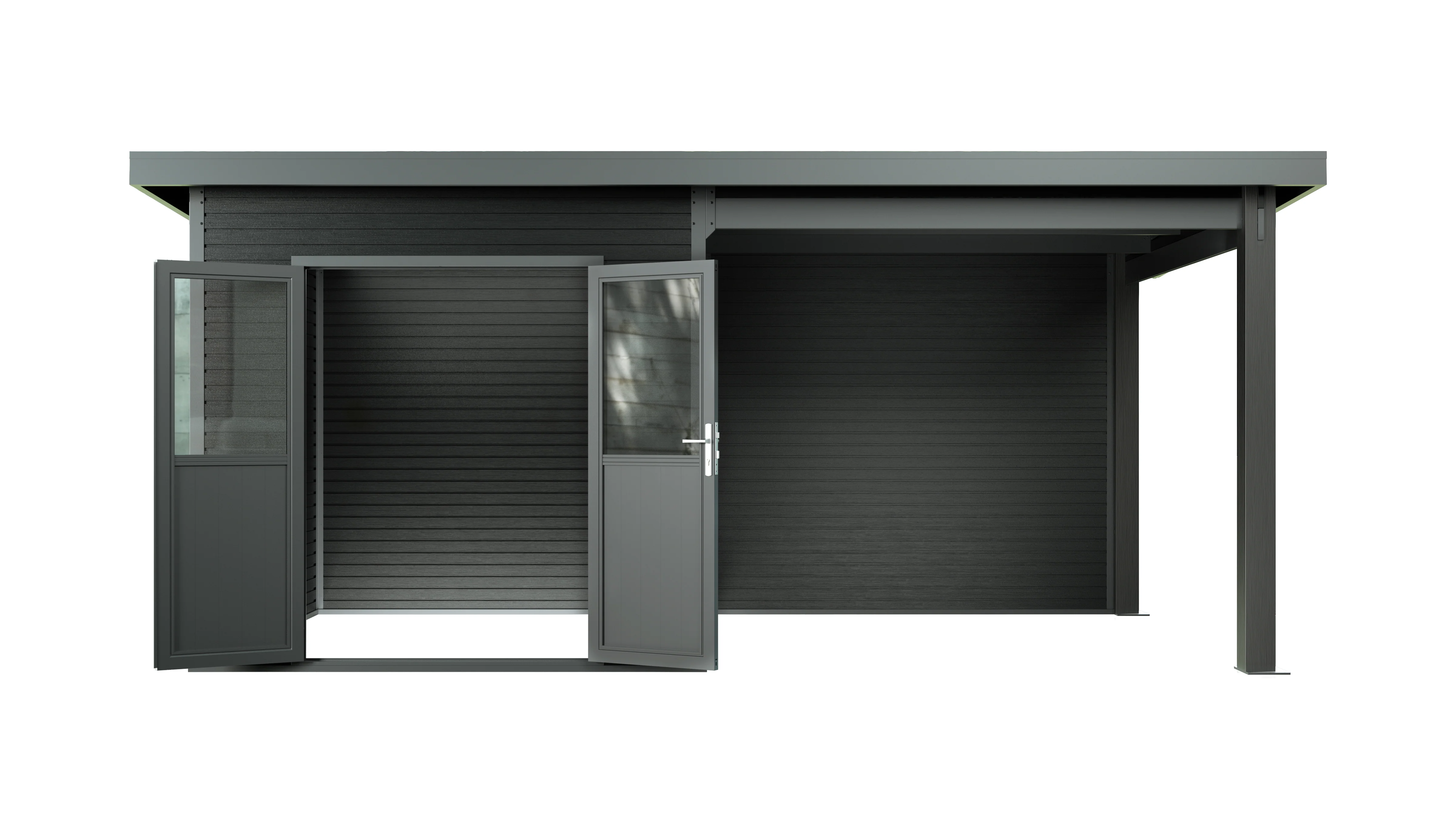 Linholm WPC Gartenhaus Linia 5228 mit Anbaudach und Rückwand, inkl. Dachrinnen-Set, Anthrazit - Image 18